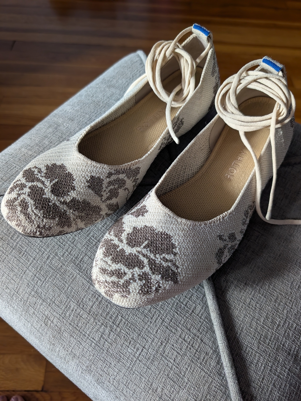 Rothy's Square Wrap Flat. Floral Knit Lace-Up Flats